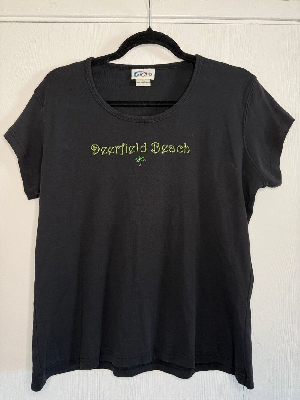 Las Olas Deerfield Beach Florida Rhinestone Graphic Tee Shirt Charcoal XL Y2k